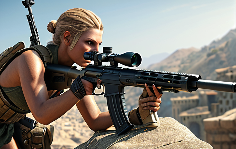 **A powerful sniper character in "Nikke: Goddess of Victory" aiming from a high vantage point.** (Focus: New Sniper Rifle and Character)