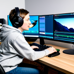 A focused professional streamer, gender-neutral, wearing a modest, modern gaming hoodie and jeans. The streamer is seated at an ergonomic desk in a meticulously organized, well-lit gaming studio. In the foreground, a high-end gaming PC setup features multiple monitors displaying a clean, professional streaming interface and vibrant graphics from 'Goddess of Victory: Nikke'. A high-quality condenser microphone is visible on a boom arm, and a webcam is subtly placed above the main monitor. The streamer's hands are resting on a keyboard, with a natural, calm expression. Professional photography, high resolution, soft studio lighting, realistic, perfect anatomy, correct proportions, natural pose, well-formed hands, proper finger count, natural body proportions, safe for work, appropriate content, fully clothed, professional dress, family-friendly.