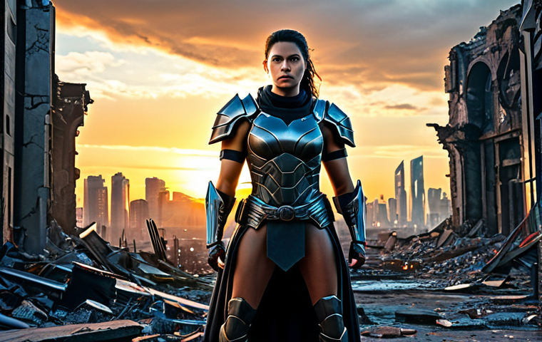 **

"A determined, fully clothed Nikke warrior stands amidst a futuristic cityscape in ruins, modest armor gleaming under a dramatic sunset, appropriate attire, safe for work, perfect anatomy, natural proportions, professional digital art, high quality"

**